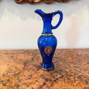 Vintage 8" Avon Cobalt Blue Gold Trim Glass Decanter